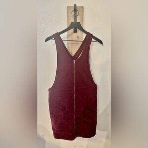 Burgundy Sleeveless Corduroy Zip-Up Dress